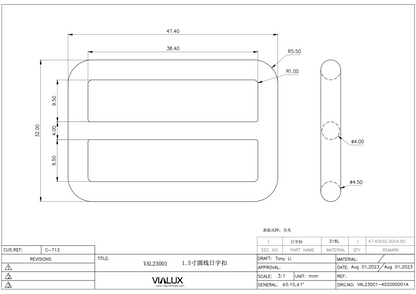 VAL23001 38mm Double Loop Slider Stainless Steel Polished