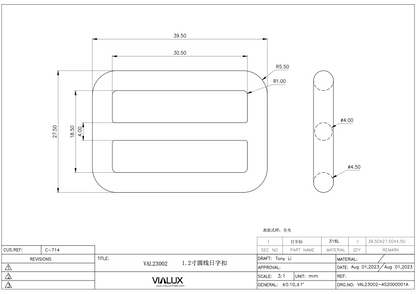 VAL23002 30mm Double Loop Slider Stainless Steel Polished