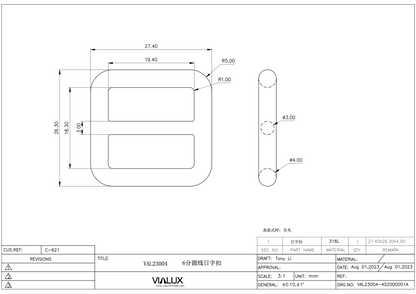 VAL23004 19mm Double Loop Slider Stainless Steel Polished