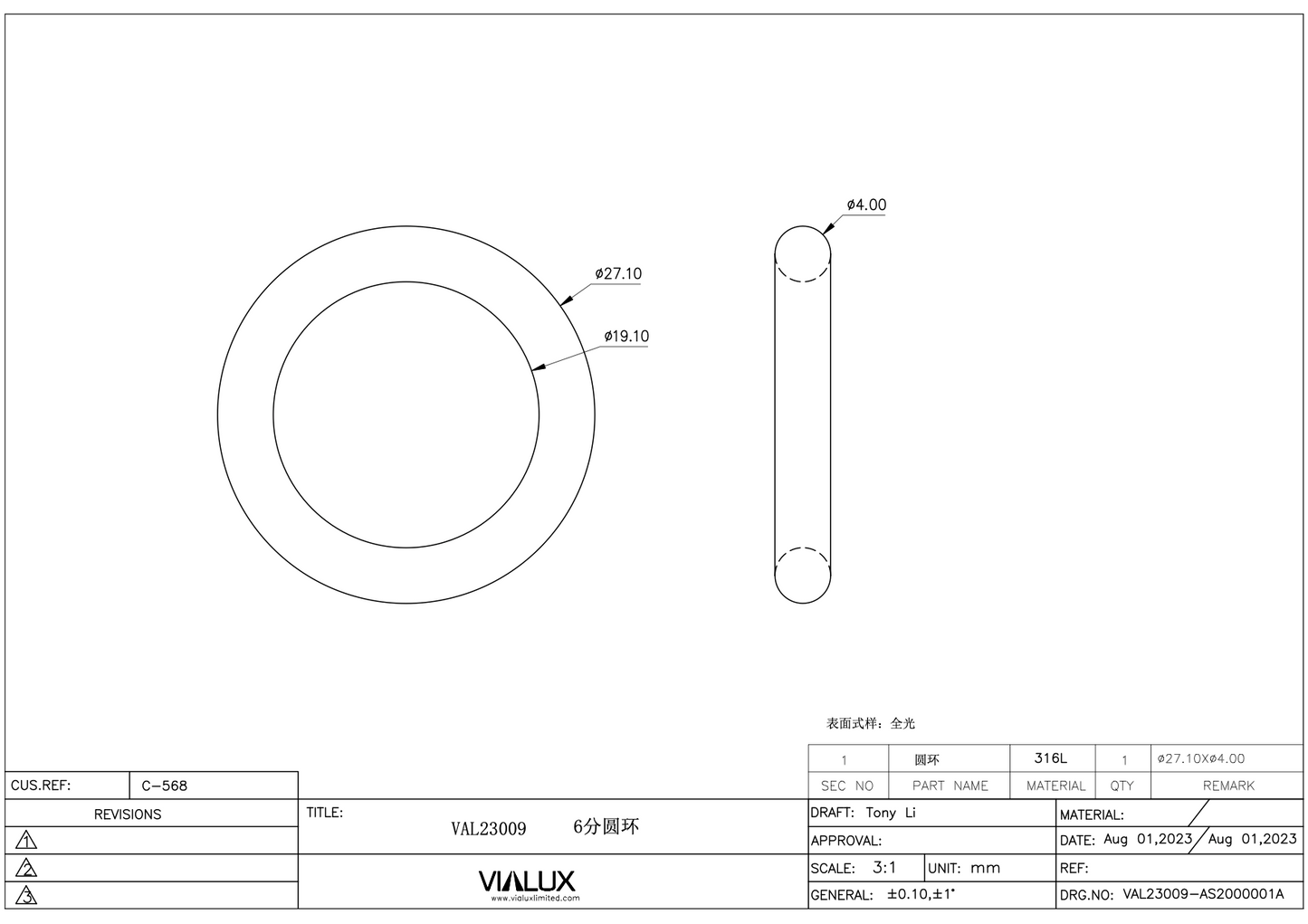 VAL23009 19mm Ring Stainless Steel Polished