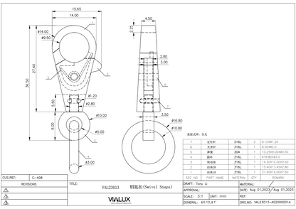 VAL23013 10mm Snap Stainless Steel Polished