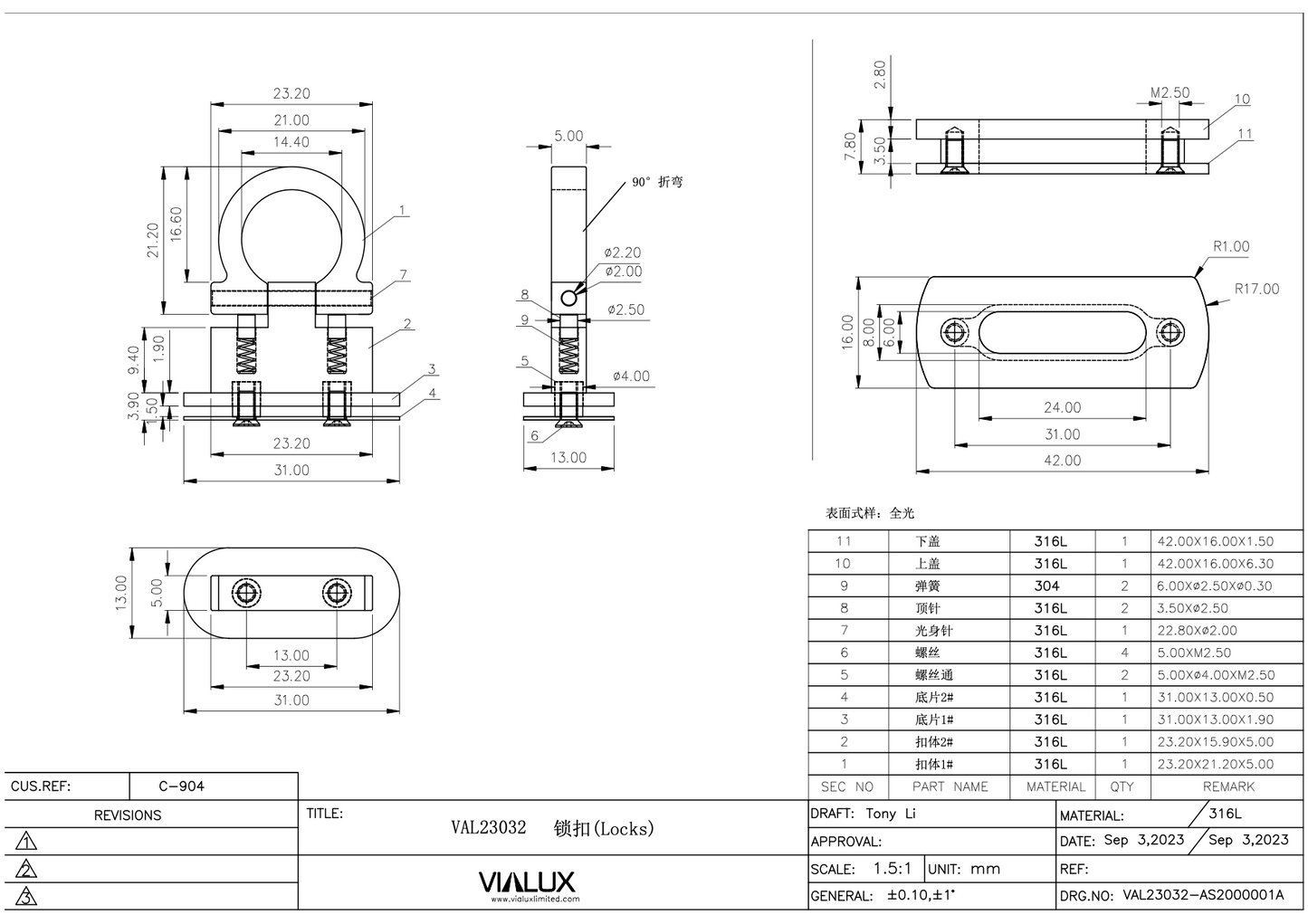 VAL23032 Flip Lock Stainless Steel Polished