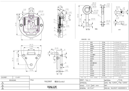 VAL23037 Button Lock Stainless Steel Polished Gold