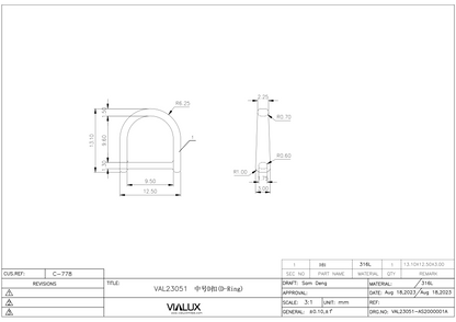 VAL23051 10mm D Ring Stainless Steel Polished