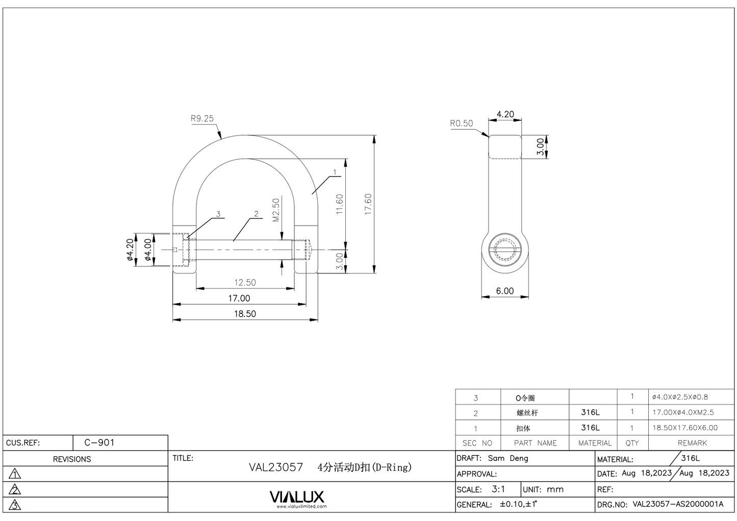 VAL23057 D Ring Stainless Steel Polished