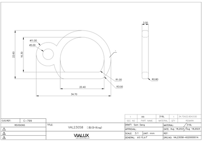 VAL23058 20mm D Ring Stainless Steel Polished