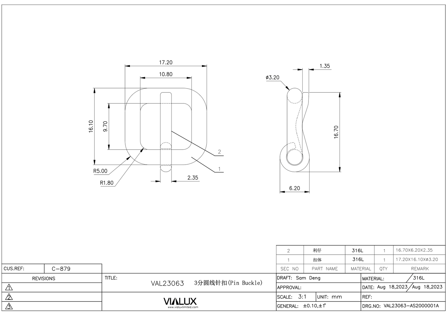 VAL23063 10mm Pin Buckle Stainless Steel Polished Gold