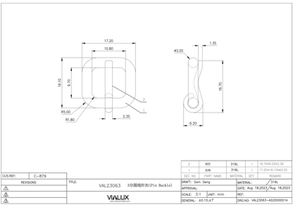 VAL23063 10mm Pin Buckle Stainless Steel Polished Gold