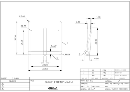 VAL23067 30mm Pin Buckle Stainless Steel Polished