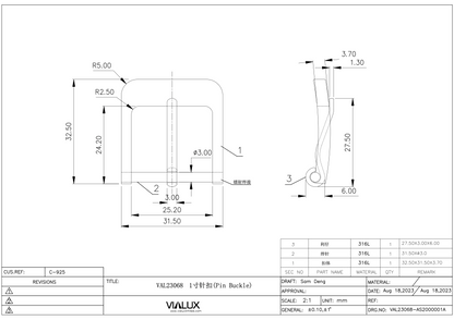 VAL23068 25mm Pin Buckle Stainless Steel Polished