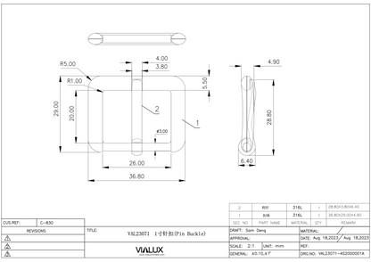 VAL23071 25mm Pin Buckle Stainless Steel Polished