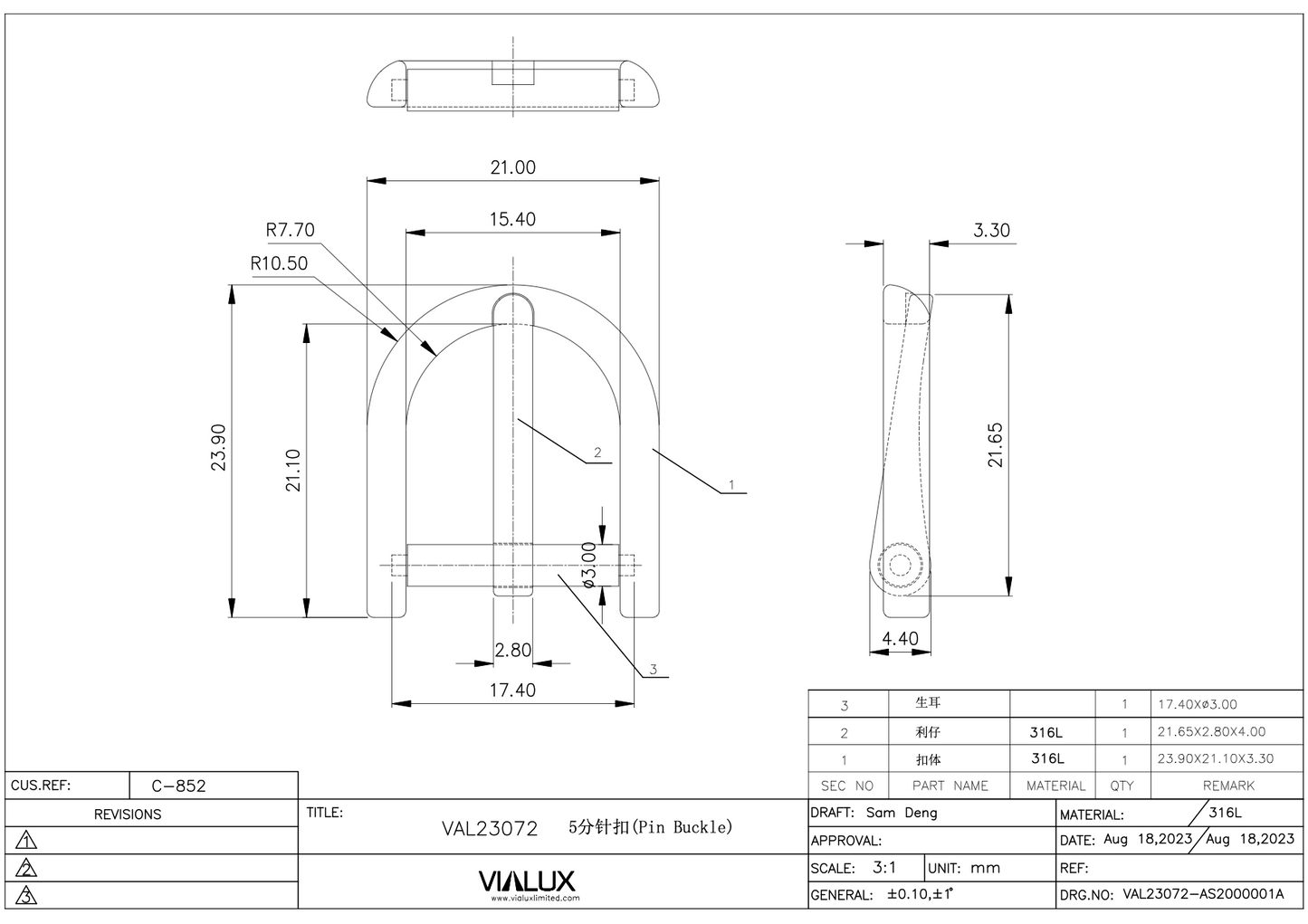 VAL23072 16mm Pin Buckle Stainless Steel Polished