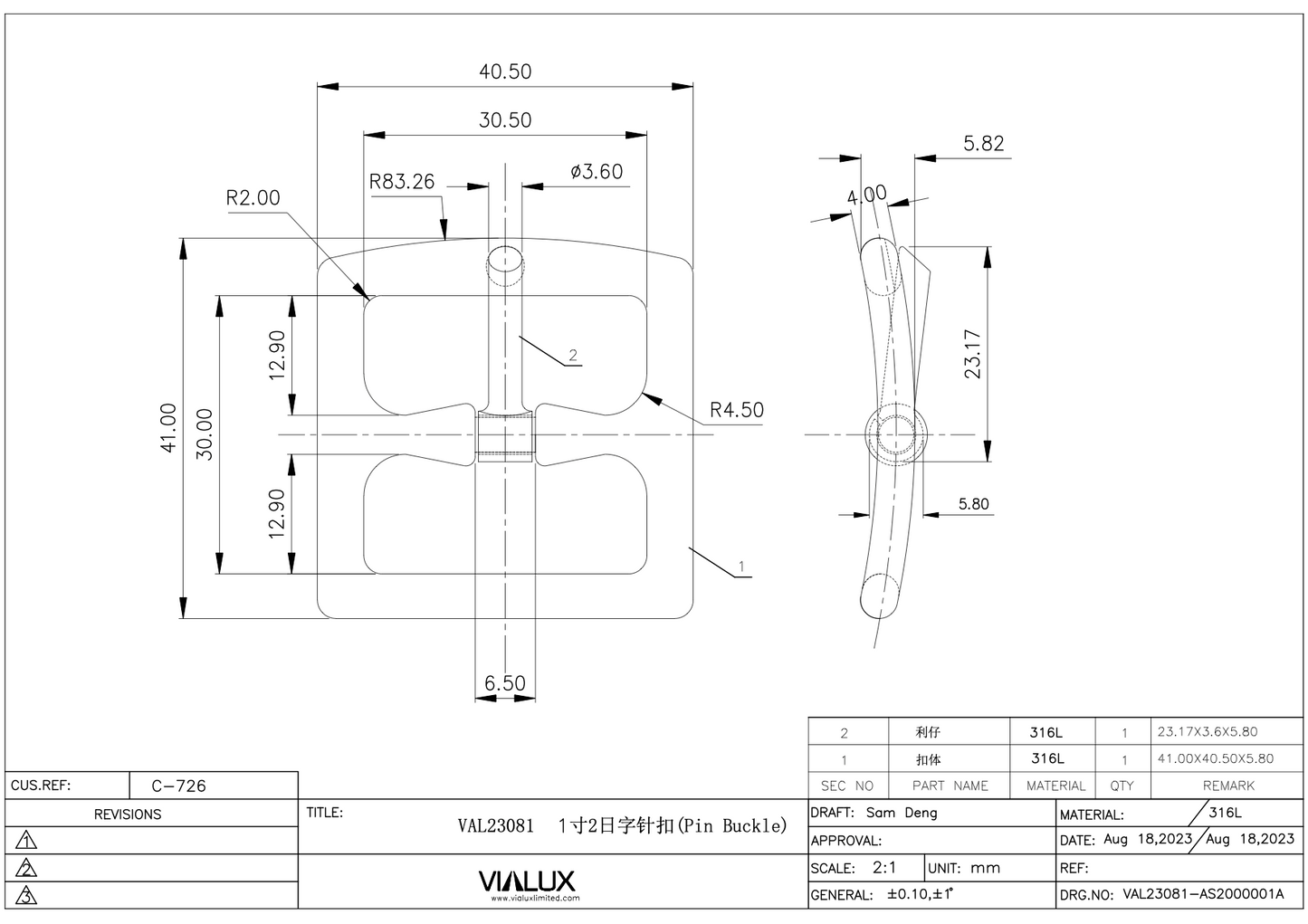 VAL23081 30mm Pin Buckle Stainless Steel Polished