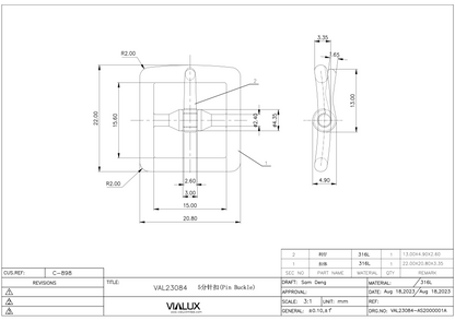 VAL23084 16mm Pin Buckle Stainless Steel Polished