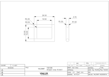 VAL23087 19mm Single Loop Slider Stainless Steel Polished