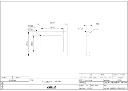 VAL23088 16mm Single Loop Slider Stainless Steel Polished