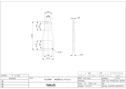 VAL23090 #3 Zip Puller Stainless Steel Polished