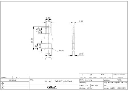 VAL23091 #3 Zip Puller Stainless Steel Polished