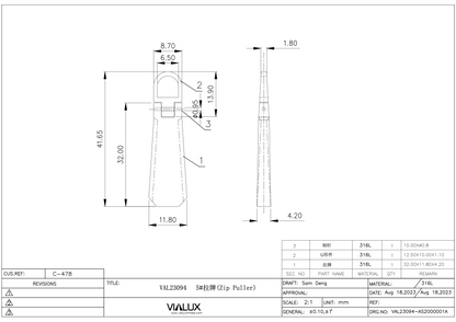 VAL23094 5# Zip Puller Stainless Steel Polished