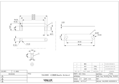 VAL23095 25mm Handle Holder Stainless Steel Polished