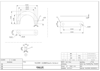 VAL23099 19mm Handle Holder Stainless Steel Polished