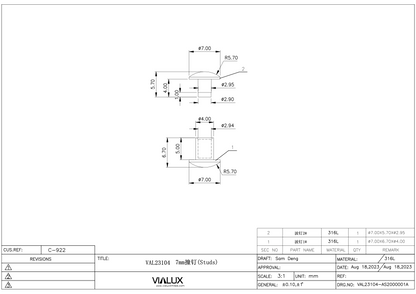 VAL23104 7mm Rivet Stud Stainless Steel Polished