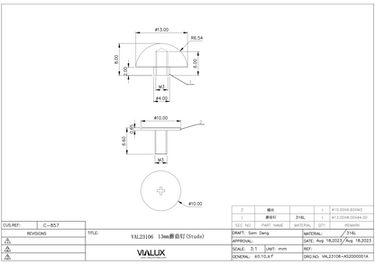 VAL23106 13mm Rivet Stud Stainless Steel Polished