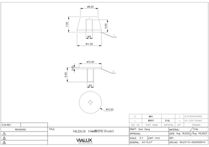 VAL23110 11mm Rivet Stud Stainless Steel Polished