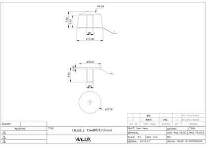 VAL23112 12mm Rivet Stud Stainless Steel Polished