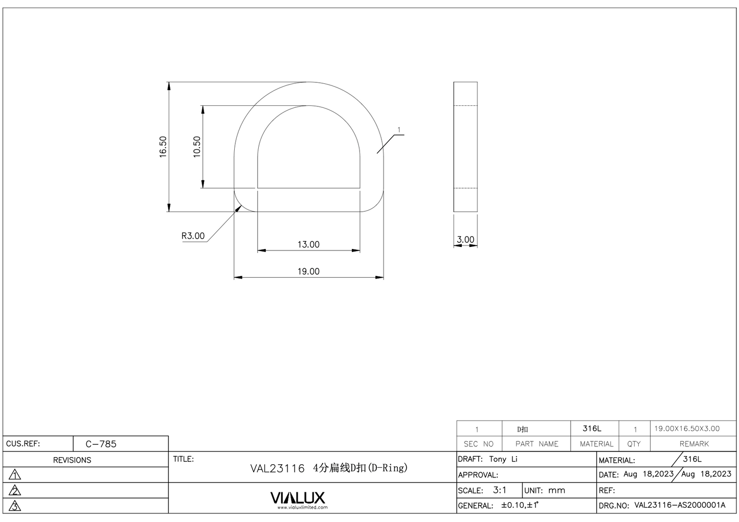 VAL23116 D Ring Stainless Steel Polished