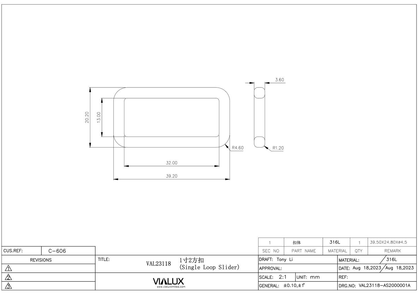 VAL23118  Single Loop Slider Stainless Steel Polished